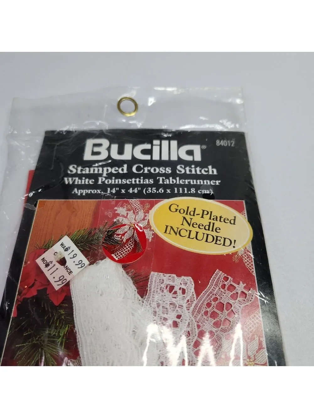 Bucilla White Poinsettias tablerunner stamped cross stitch kit